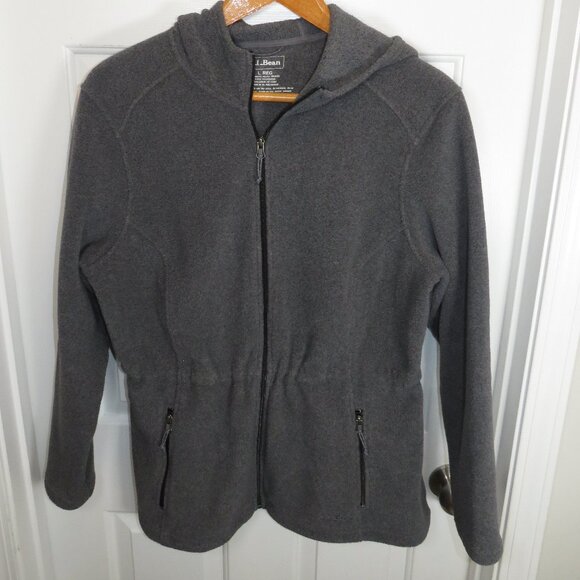 L.L. Bean Jacket Womens LG Gray Hooded Full Zip Fleece Long - Picture 1 of 5